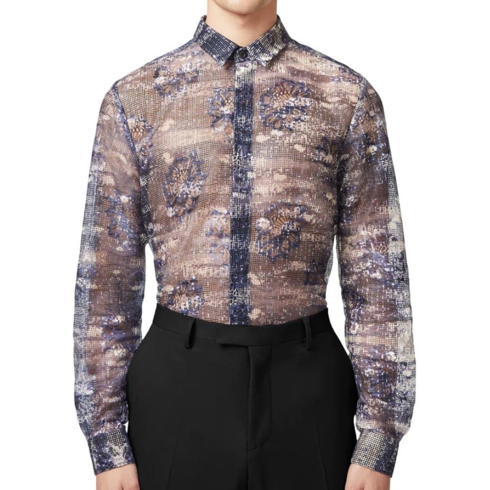 Twisted Tailor Caples Shirt in Blue Snakeskin Mesh, Size M​​​​​